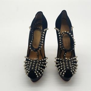 Charlotte olympia size 39 color black suede and silver spikes 100% Authentic
